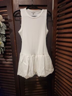 Sleeveless Blashe White Mini Dress with Bubble Hem